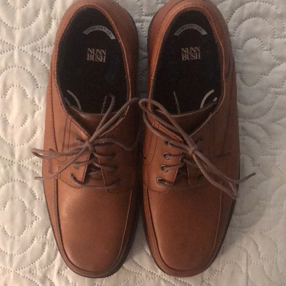 New Nunn Bush Classic Brown Leather Tie Shoes Waterproof Soles Size 8.5 Men - Picture 11 of 13
